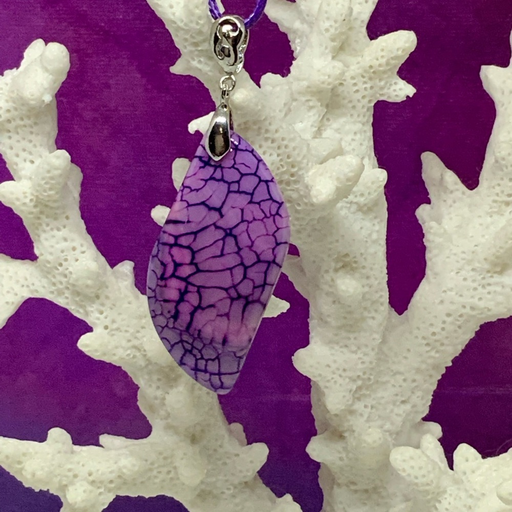 Purple Dragon Veins Agate Necklace on Waxed Cotton Cord Handmade